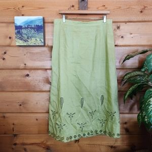 Nicole Ashley 💜 Lily Taylor Green 100% Linen A-line Midi Skirt Lined Stretch 10